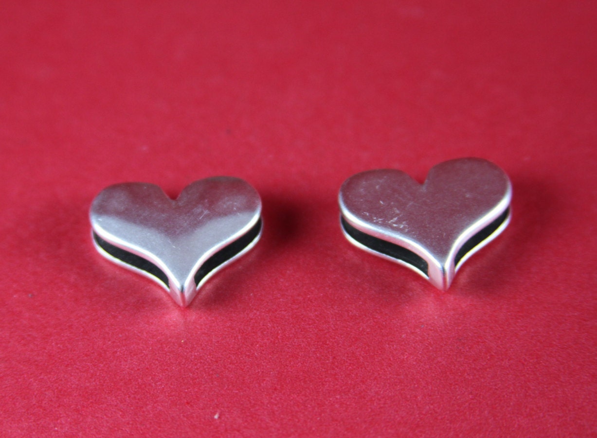 FS0035>>MADE IN EUROPE 2 zamak heart sliders, flat cord slider, flat cord heart sliders, silver heart sliders Qty2