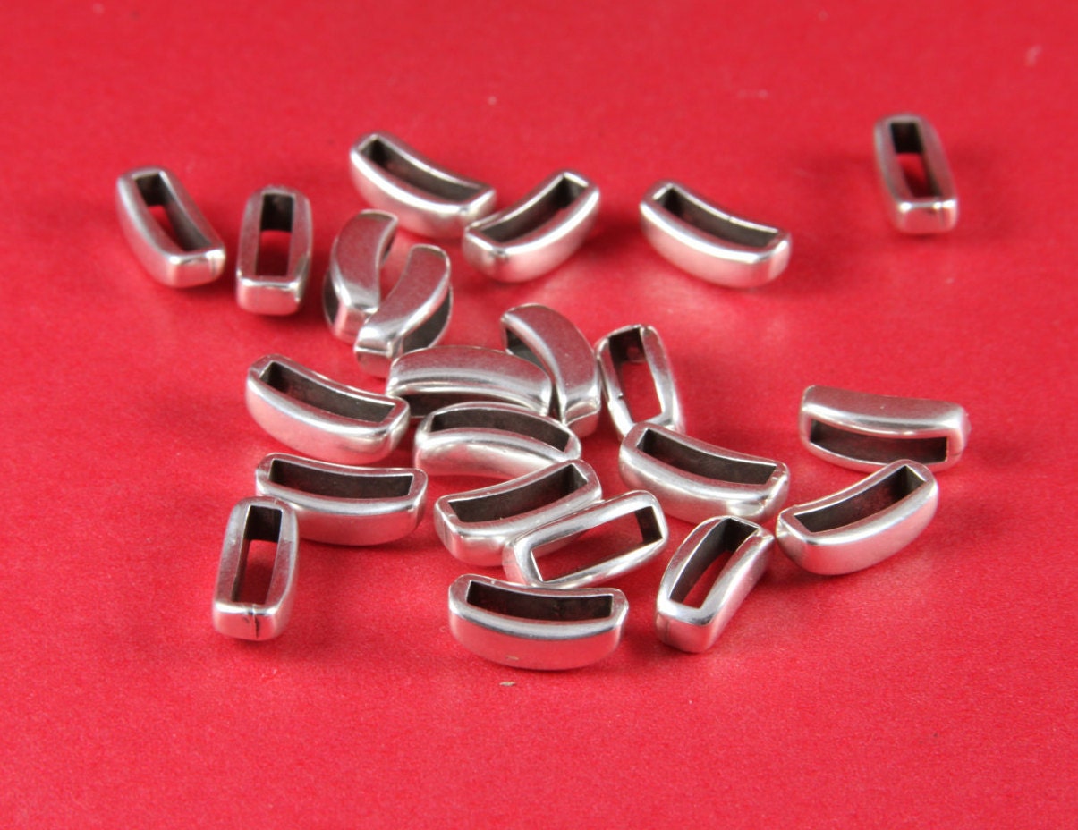 FS0041>>MADE IN EUROPE 6 zamak curved slider bars, flat cord slider, 10mm flat cord sliders, silver bar sliders Qty6