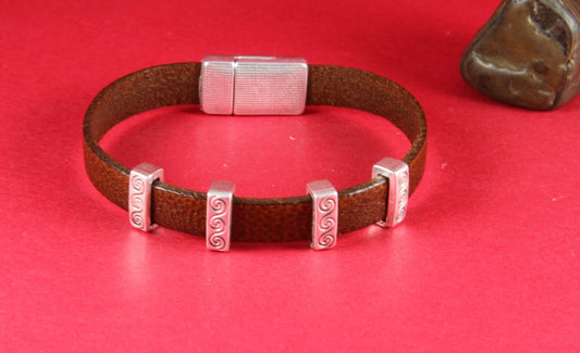 FS0106>>MADE in EUROPE 4 zamak slider bars, 10mm flat cord slider bars, 10mm leather cord simple sliders, zamak sliders (9404) Qty4