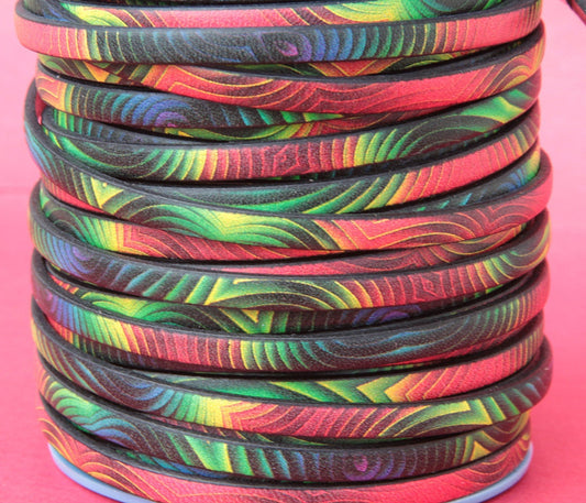 MADE in EUROPE 24'' multi color leather cord, 5mm flat leather cord, 5mm brushstroke flat leather cord (vm5muljam)
