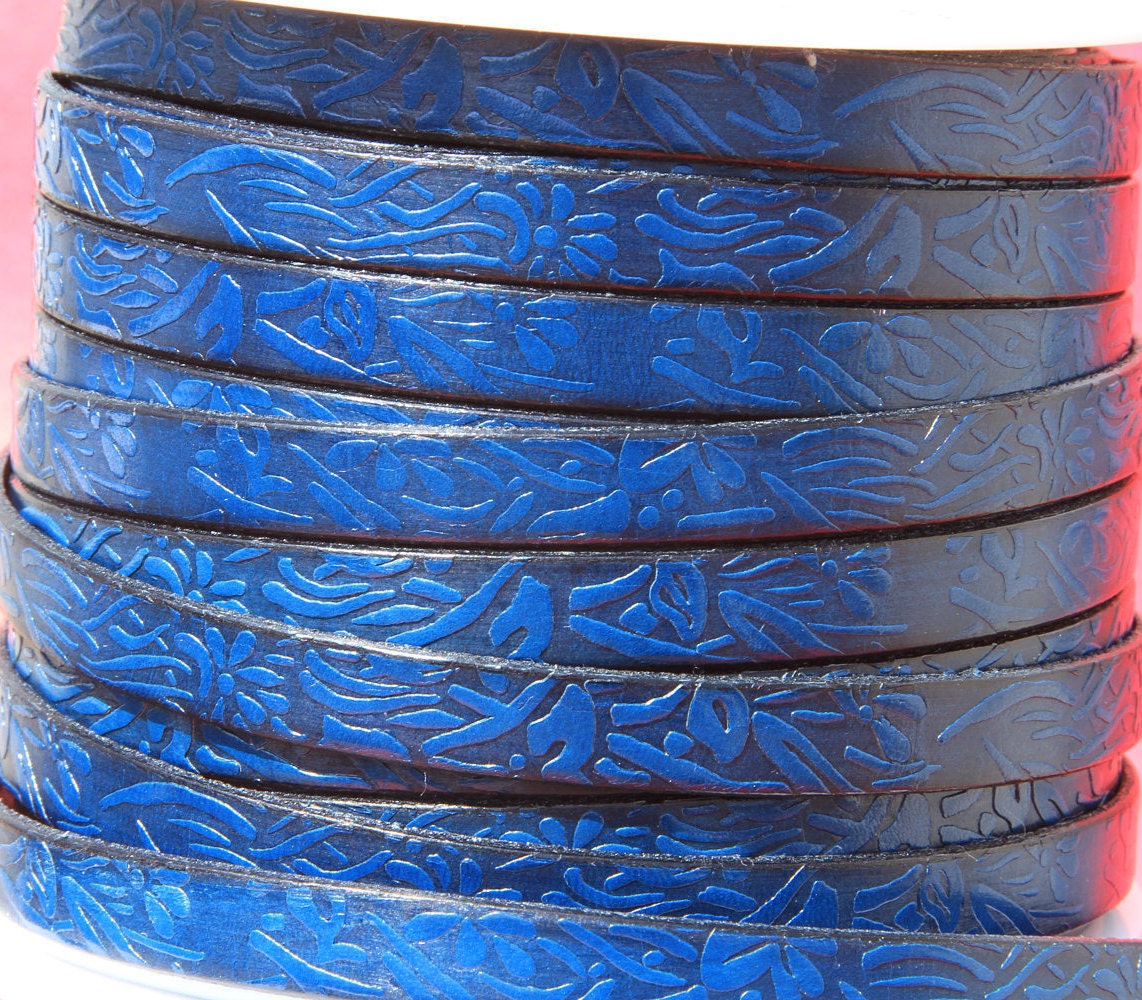 MADE in SPAIN 24" of floral leather cord, 10mm flat engraved leather cord for bracelet, embossed 10mm leather cord (509/10/14)