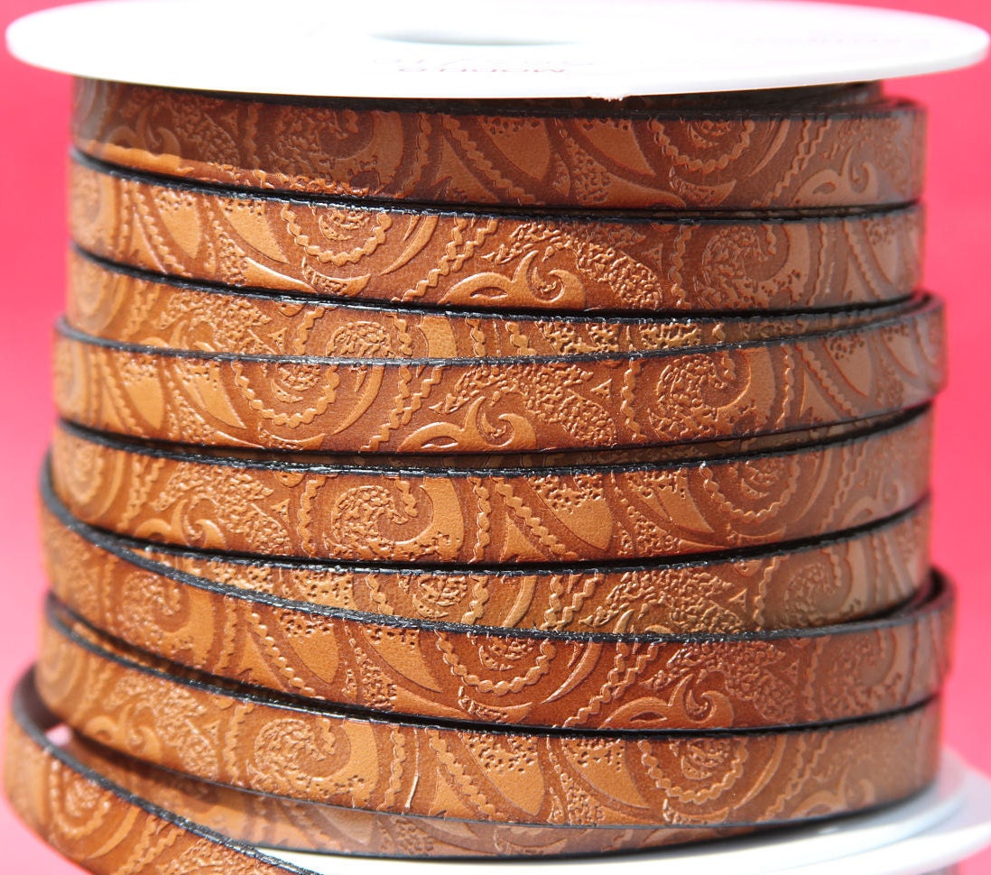 MADE in EUROPE 24'' flat 10mm engraved leather cord, 10mm flat leather cord, 10mm embossed leather cord (503/10/33)
