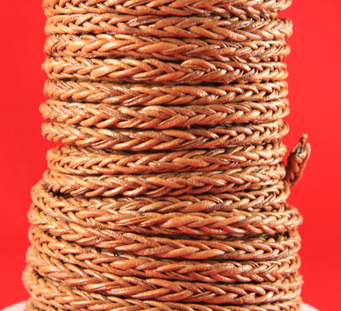 MADE in EUROPE 24" braided leather cord, 4mm braided leather cord, square braided leather cord, 4mm braided tan leather cord (4tanbraided)