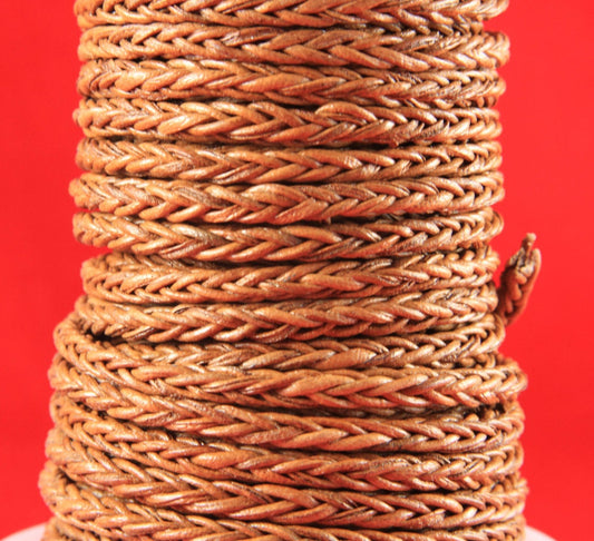 MADE in EUROPE 24" braided leather cord, 4mm braided leather cord, square braided leather cord, 4mm braided tan leather cord (4tanbraided)