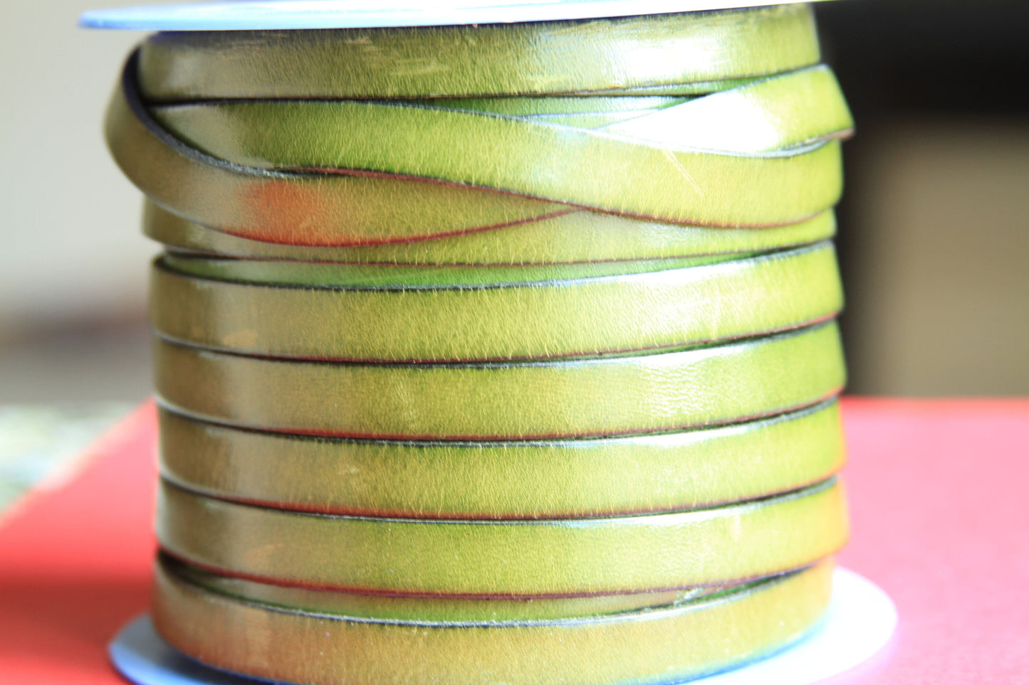 MADE IN SPAIN 24" green flat leather cord, pistachio leather cord, 10mm flat leather cord (VM10PIS)