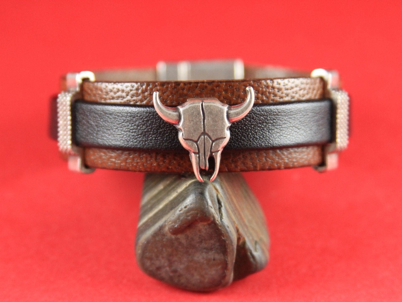 FS0594>> MADE in EUROPE 2 zamak bull skull sliders for 10mm flat leather, zamak slider for bracelet, 10mm flat cord slider Qty2