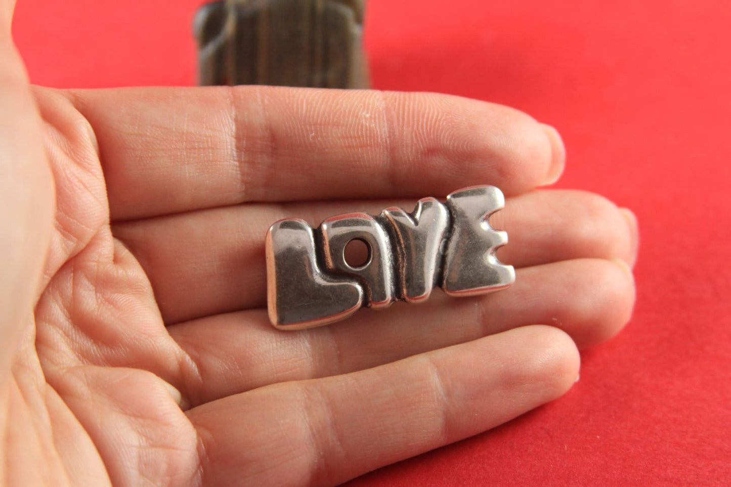 FS0330>>MADE in EUROPE zamak LOVE slider , zamak love connector, zamak slider for 10mm flat leather cord qty1