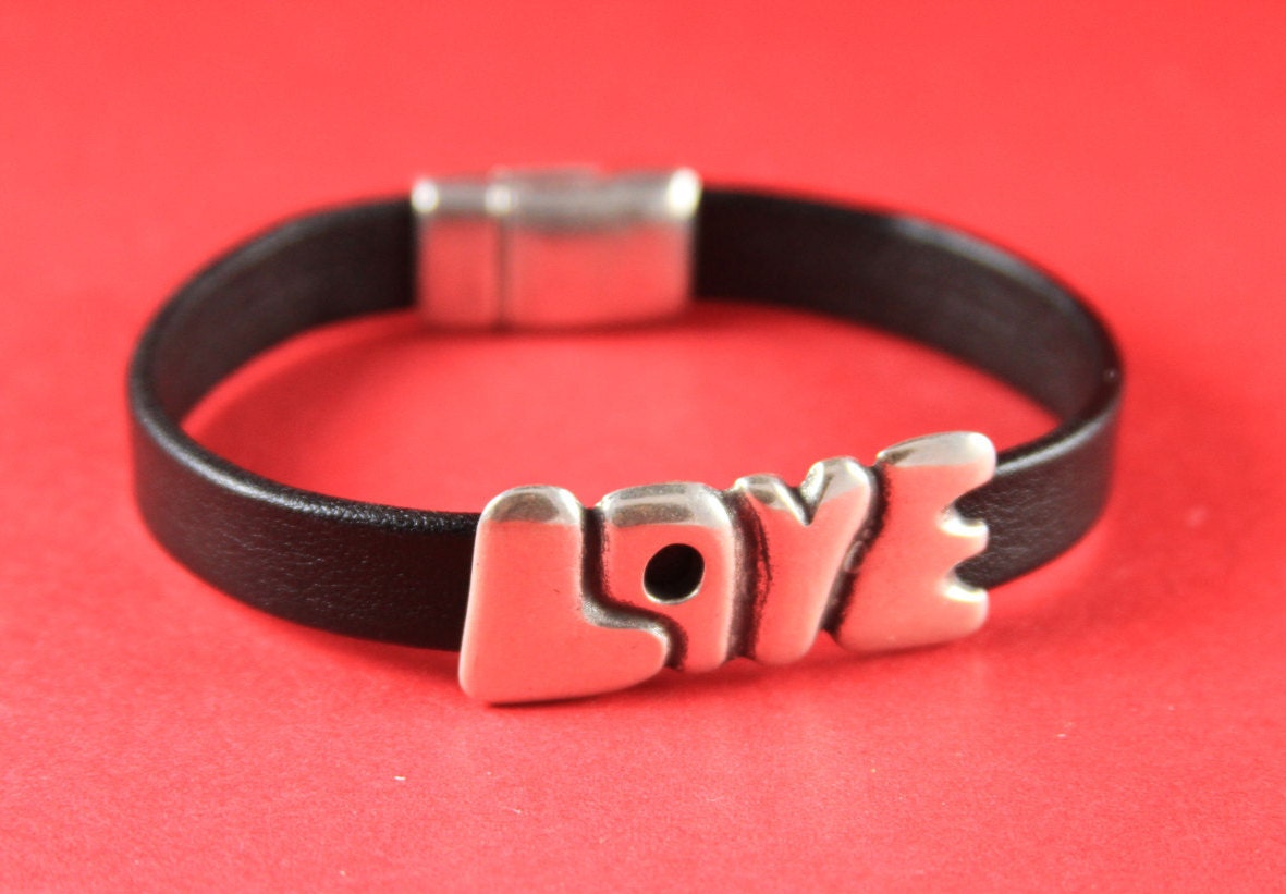 FS0330>>MADE in EUROPE zamak LOVE slider , zamak love connector, zamak slider for 10mm flat leather cord qty1
