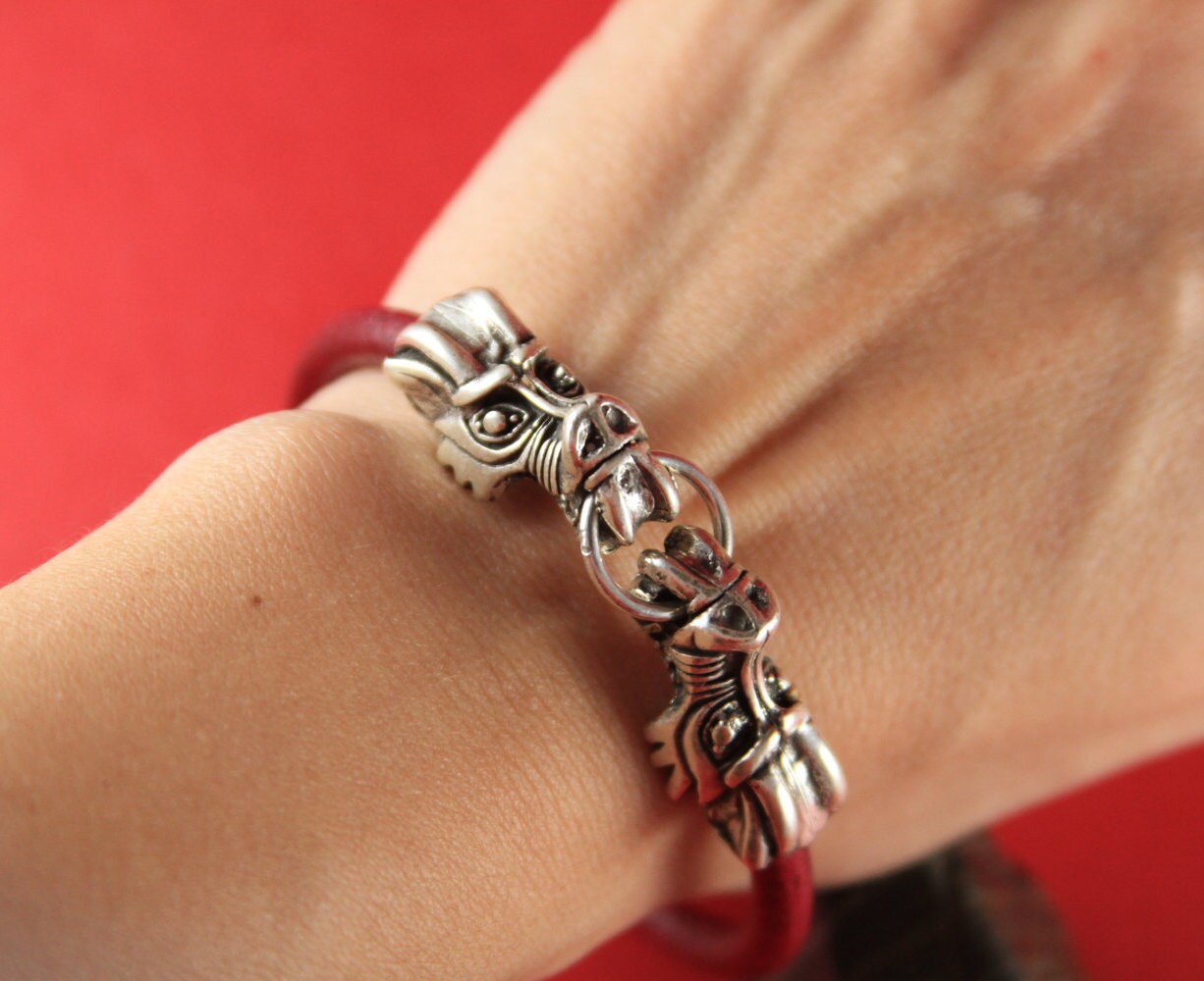 C0098>>MADE in EUROPE zamak dragons connector for 5mm round leather cord, two dragons connector  qty1