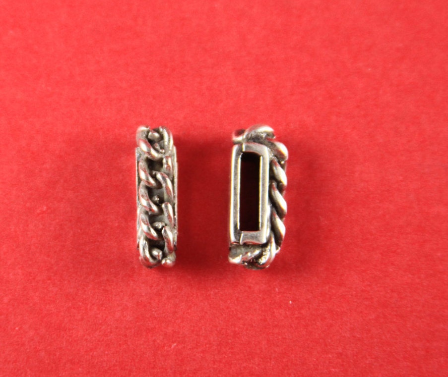 FS0045>>MADE in EUROPE 2 zamak sliders, 10mm flat cord slider bars, 10mm leather cord chain sliders, zamak sliders Qty2