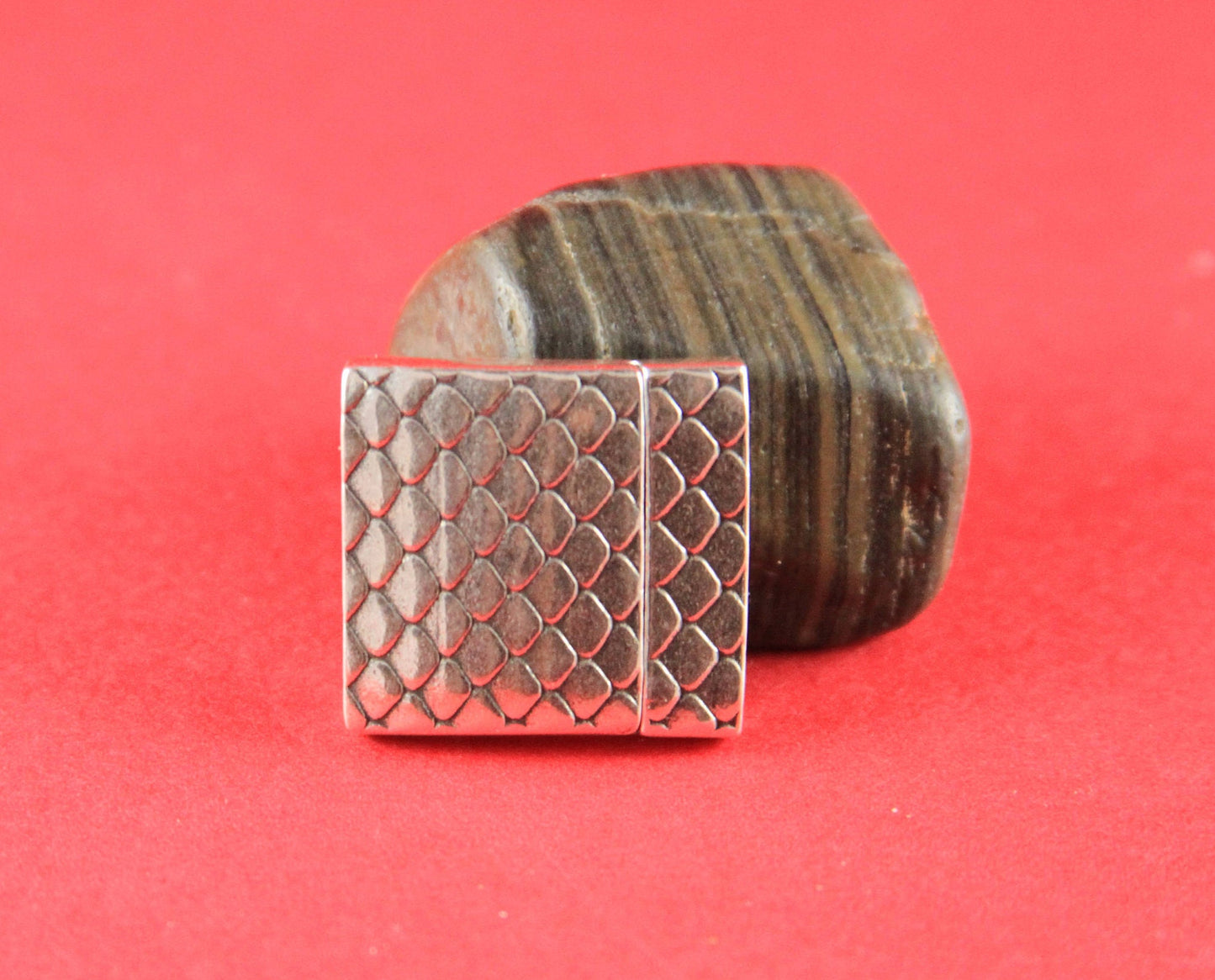 FC0080>>MADE in EUROPE zamak clasp, 20mm flat cord clasp, snakeskin pattern clasp, silver clasp Qty1