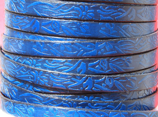 MADE in SPAIN 24" of floral leather cord, 10mm flat engraved leather cord for bracelet, embossed 10mm leather cord (509/10/14)