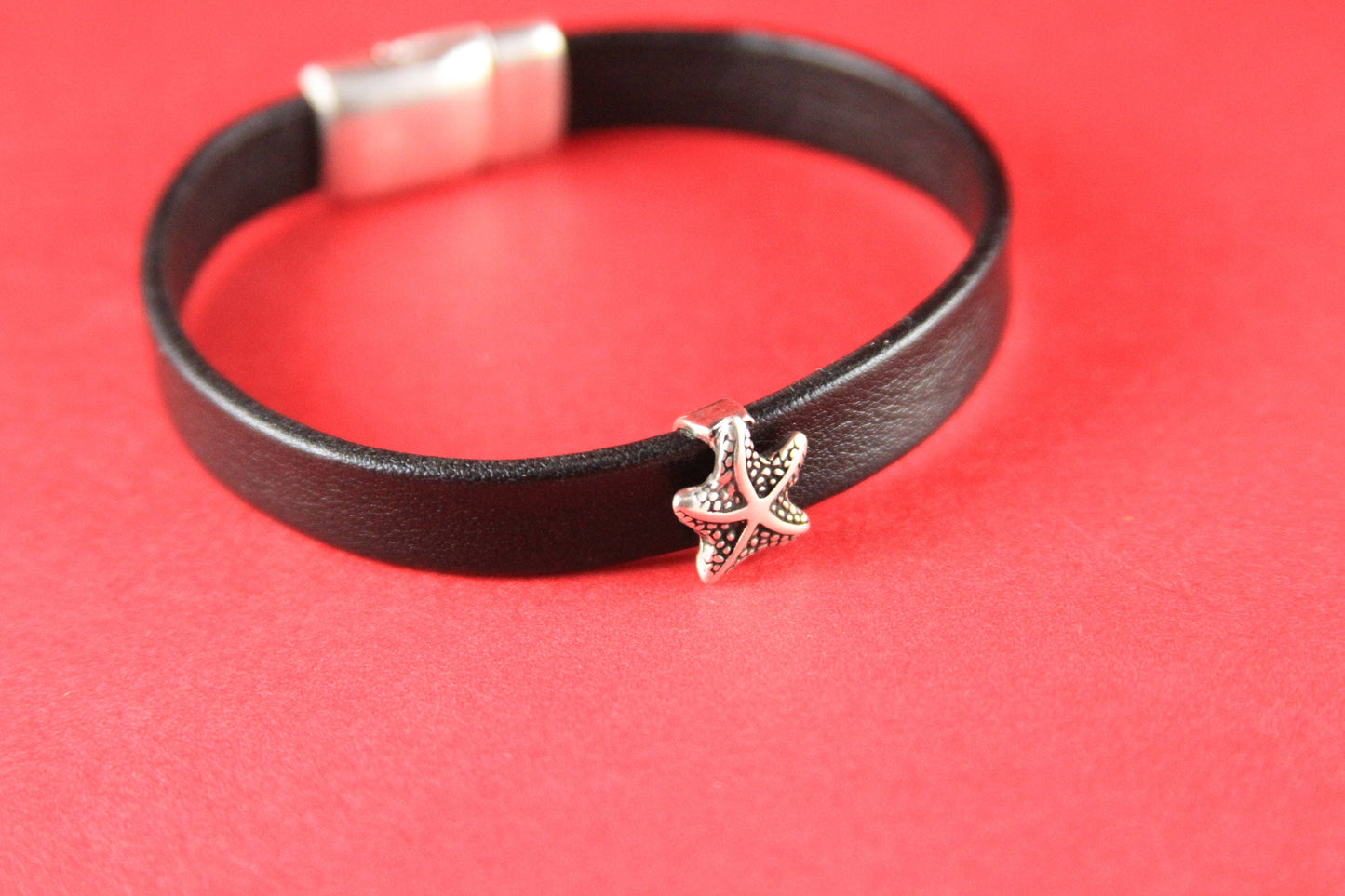 RS0123>>MADE in EUROPE 2 zamak starfish sliders, double strand 5mm round cord slider, round cord sea star slider (77654/10) Qty2