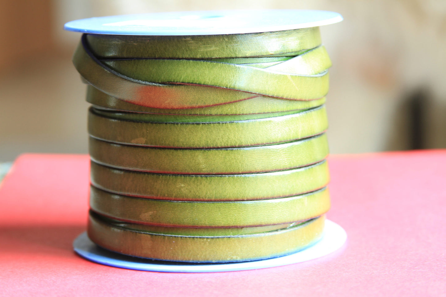 MADE IN SPAIN 24" green flat leather cord, pistachio leather cord, 10mm flat leather cord (VM10PIS)