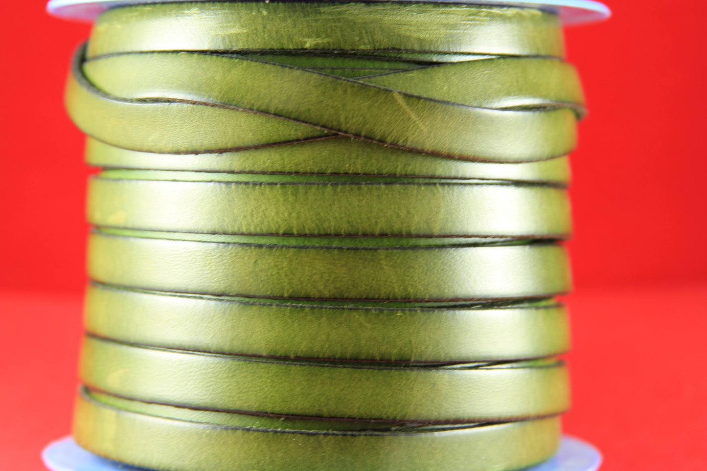 MADE IN SPAIN 24" green flat leather cord, pistachio leather cord, 10mm flat leather cord (VM10PIS)