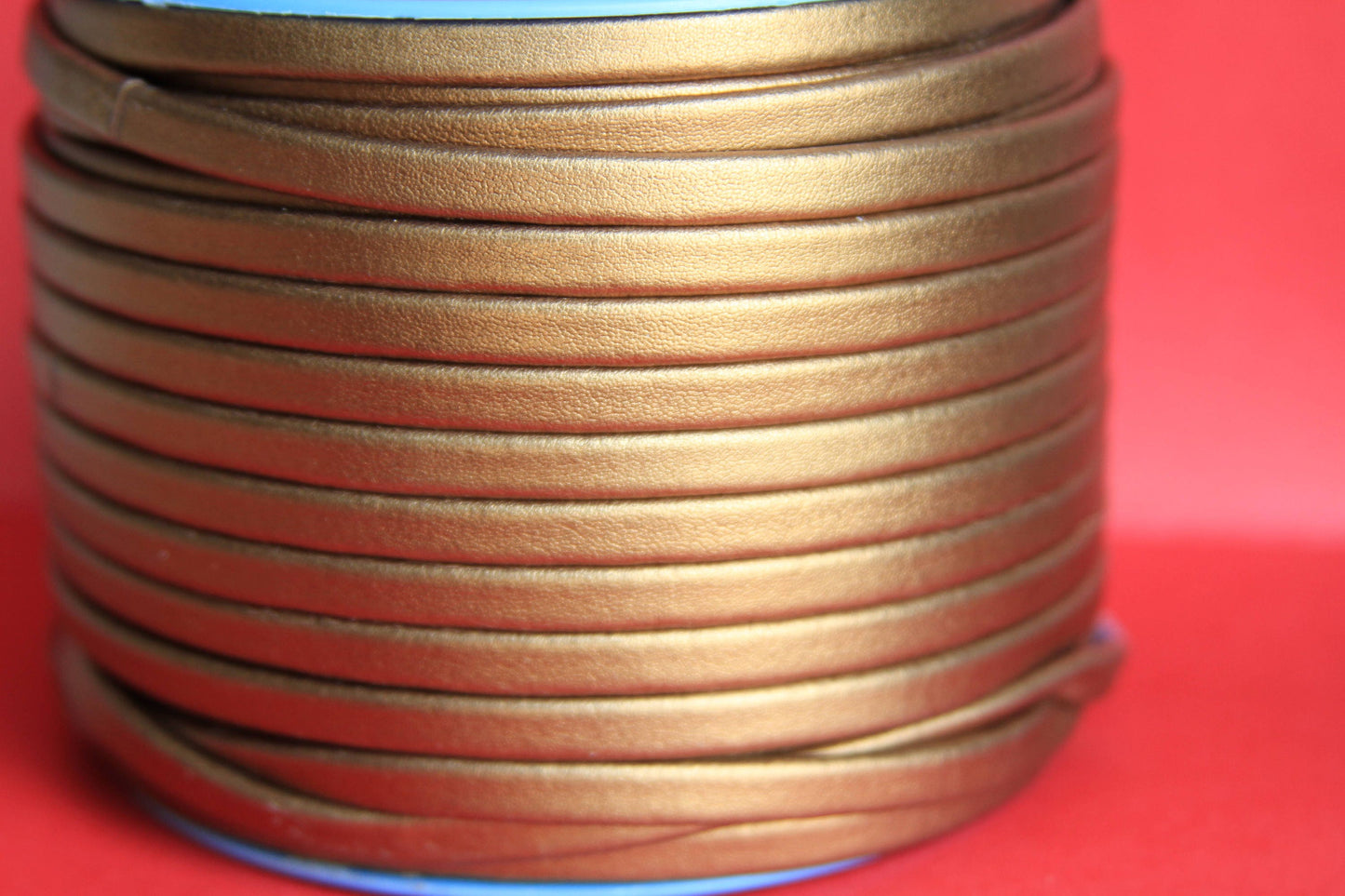 MADE in EUROPE 1 yard of 6mm flat leather cord, folded old gold 6mm leather cord, old gold 6mm leather cord (TD6mtorv)