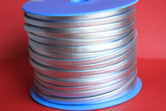 MADE in EUROPE 1 yard of 5mm flat leather cord, folded silver 5mm leather cord, silver 5mm leather cord (TD5mtpla)