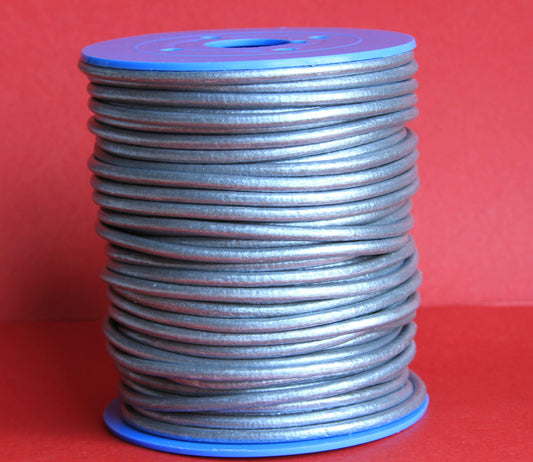 MADE IN SPAIN 6 feet 3mm leather cord, silver leather cord, 3mm round leather cord, (3mtplv)