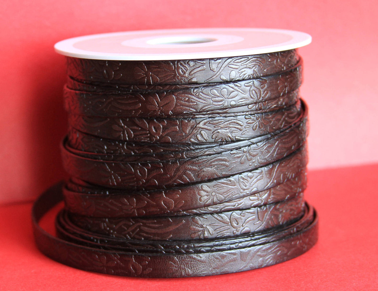 MADE in EUROPE 24" flat leather cord, embossed 10mm dark brown leather cord, genuine leather cord (509/10/02)