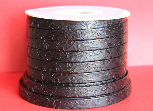 MADE in EUROPE 24" flat leather cord, 10mm embossed leather cord, 10mm floral embossed leather cord (509/10/01)