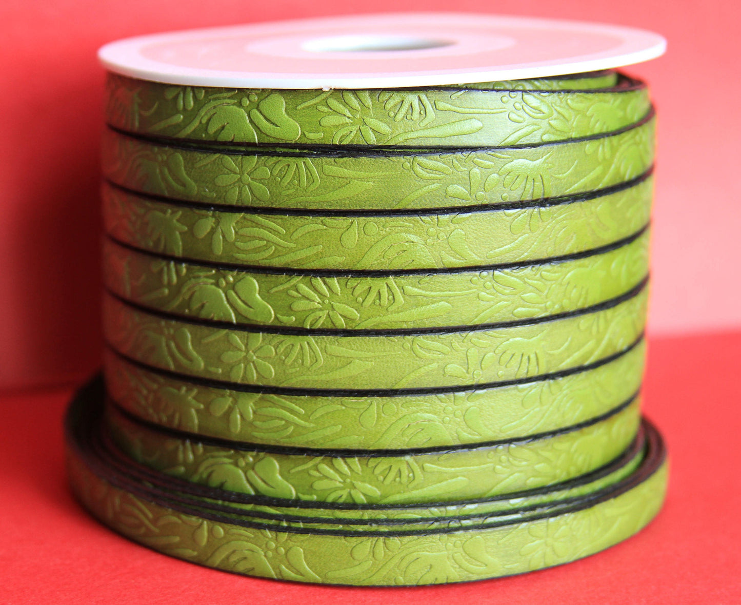 MADE in EUROPE 24" flat leather cord, 10mm leather cord, floral embossed leather cord (509/10/07)