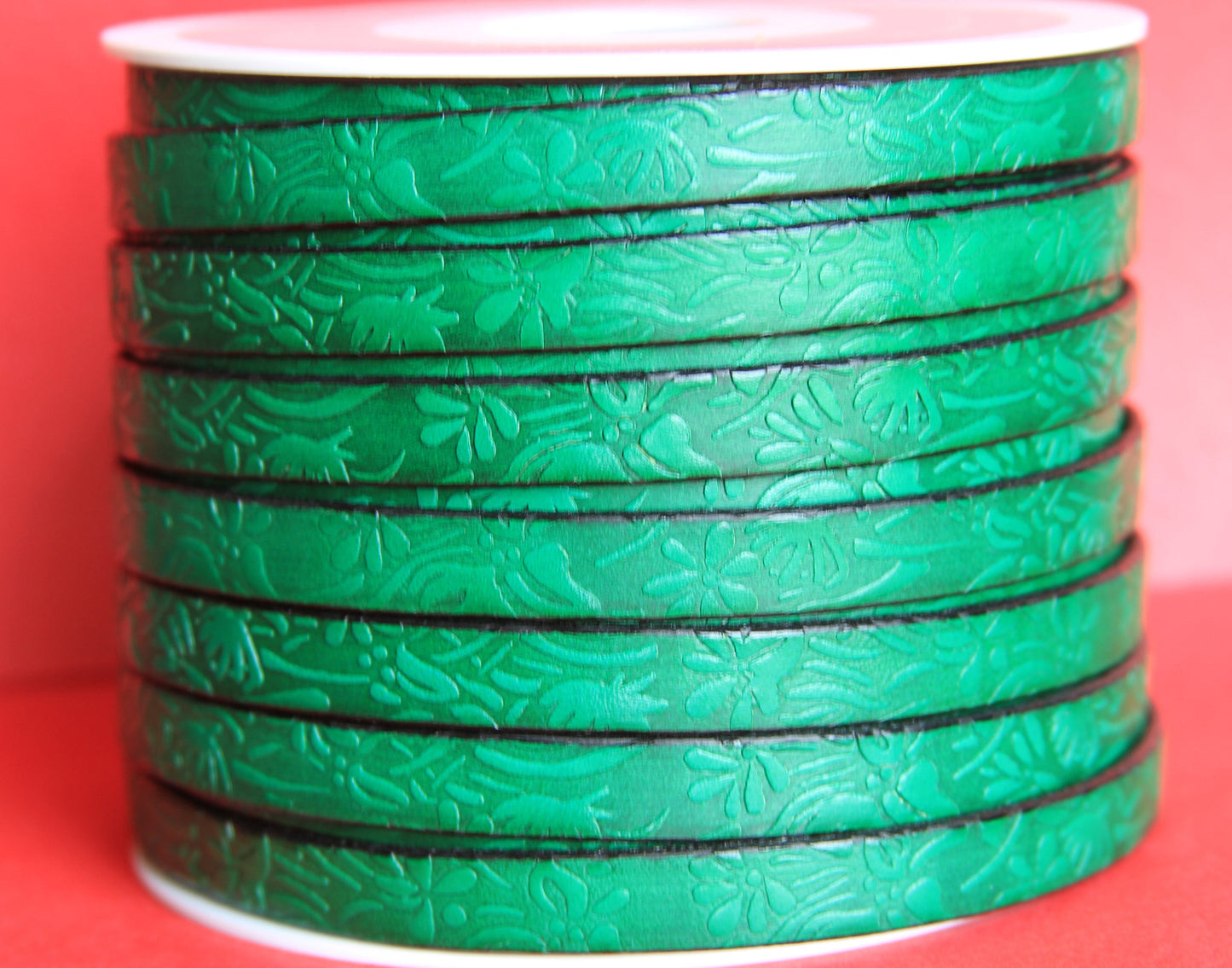 MADE in EUROPE 24" flat leather cord, 10mm leather cord, floral embossed leather cord (509/10/15)