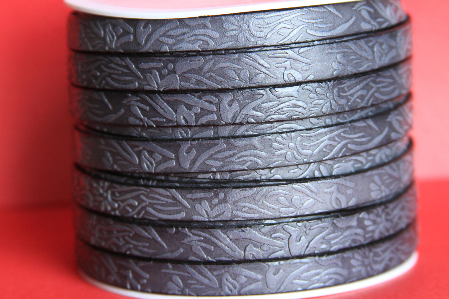 MADE in EUROPE 24" flat leather cord, 10mm leather cord, floral embossed leather cord (509/10/40)