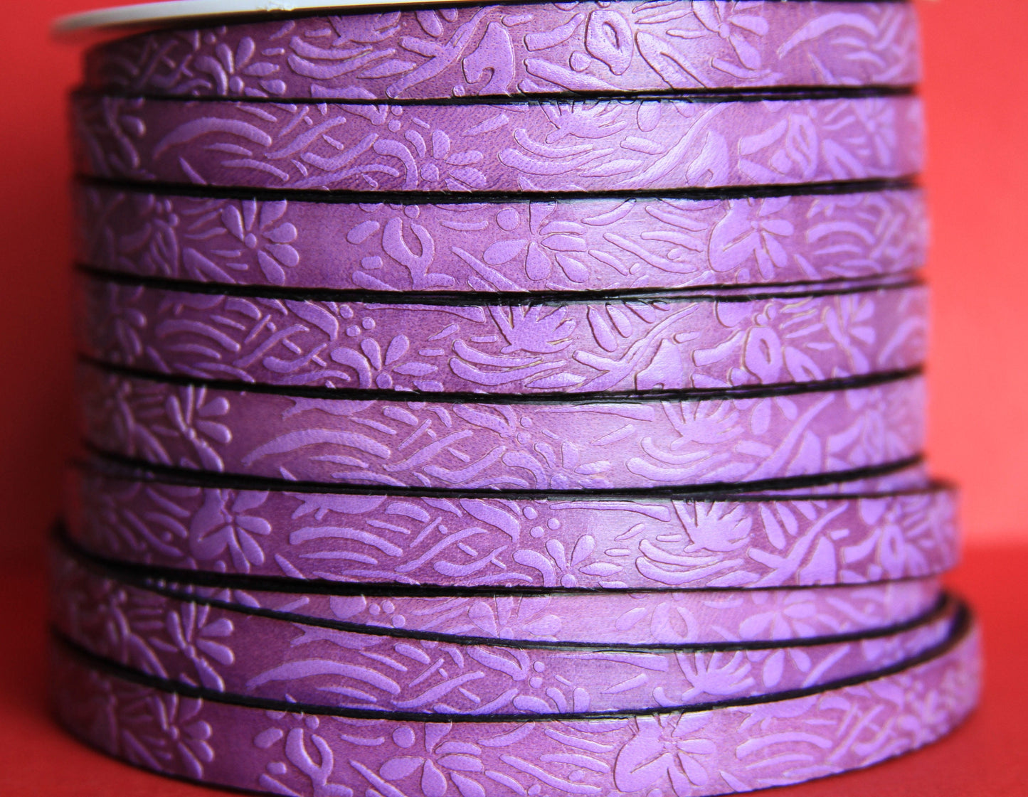 MADE in EUROPE 24" flat leather cord, 10mm leather cord, purple embossed leather cord (509/10/24)