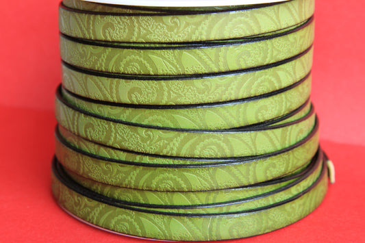 MADE in EUROPE 24" flat leather cord, embossed 10mm green leather cord, engraved leather cord (503/10/07)