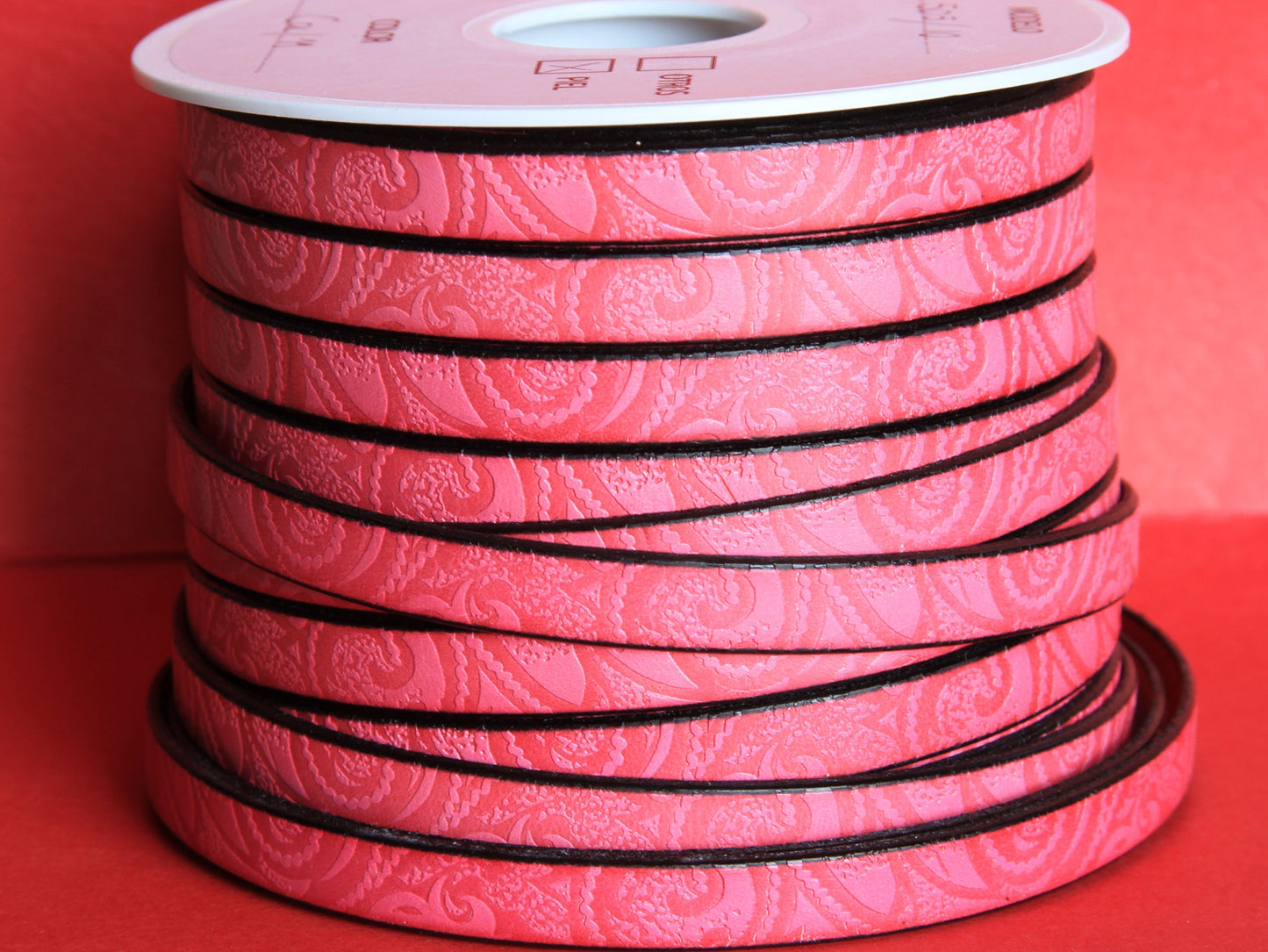 MADE in EUROPE 24" flat leather cord, embossed 10mm fucsia leather cord, engraved leather cord (503/10/11)