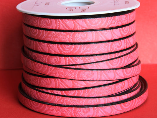 MADE in EUROPE 24" flat leather cord, embossed 10mm fucsia leather cord, engraved leather cord (503/10/11)