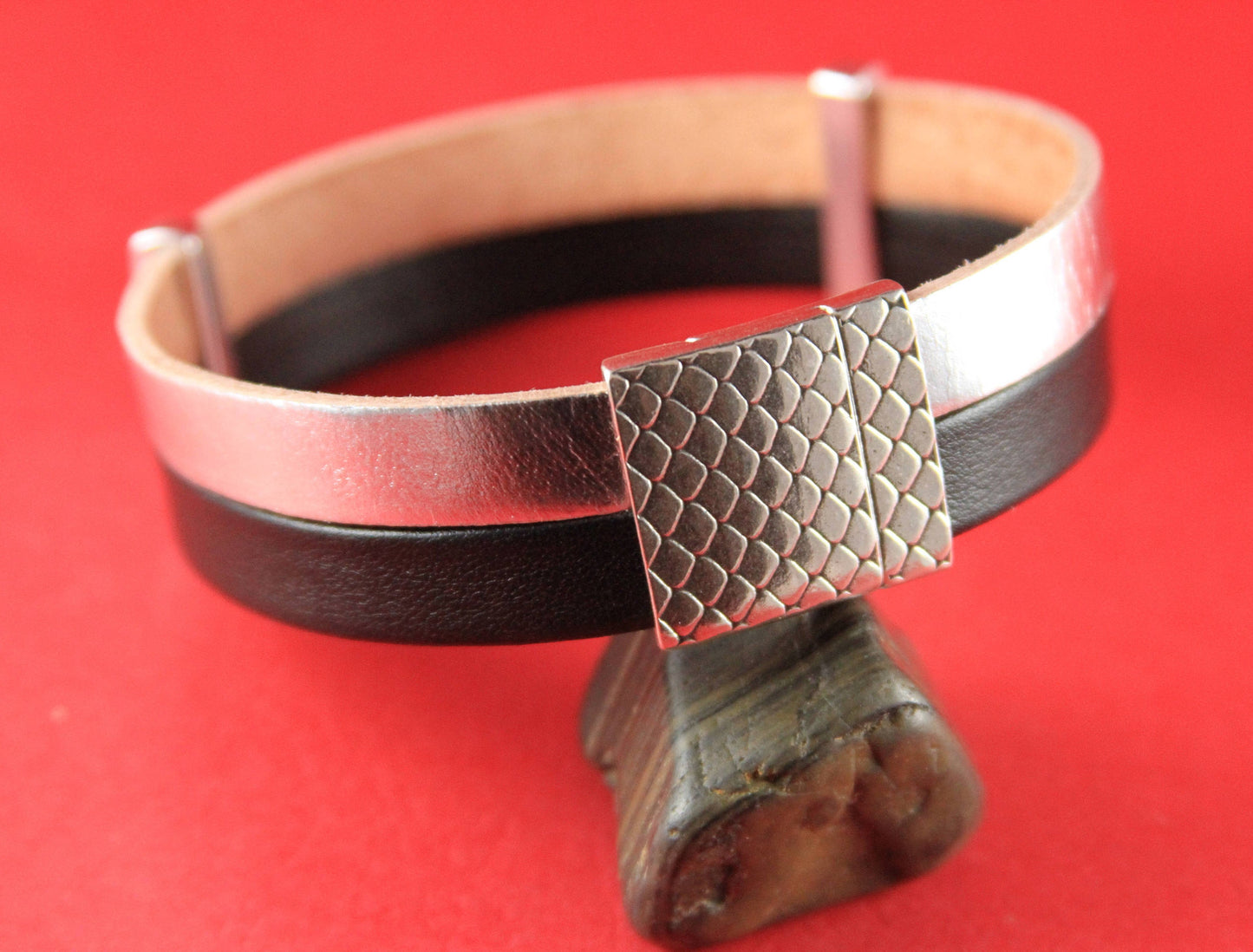 FC0080>>MADE in EUROPE zamak clasp, 20mm flat cord clasp, snakeskin pattern clasp, silver clasp Qty1