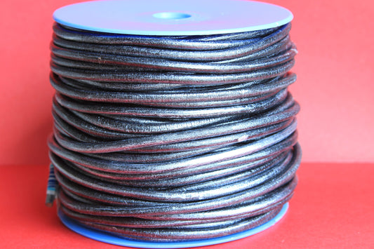 MADE in SPAIN 1 yard 4mm round leather cord, genuine leather cord, 4mm metallic black leather cord (4mtneg)
