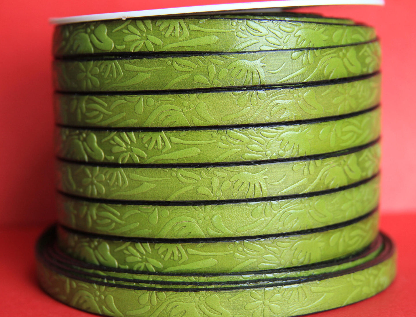 MADE in EUROPE 24" flat leather cord, 10mm leather cord, floral embossed leather cord (509/10/07)