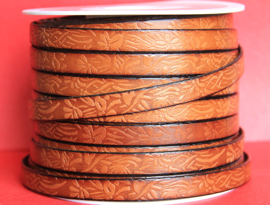 MADE in EUROPE 24" flat leather cord, 10mm leather cord, brown embossed leather cord (509/10/33)