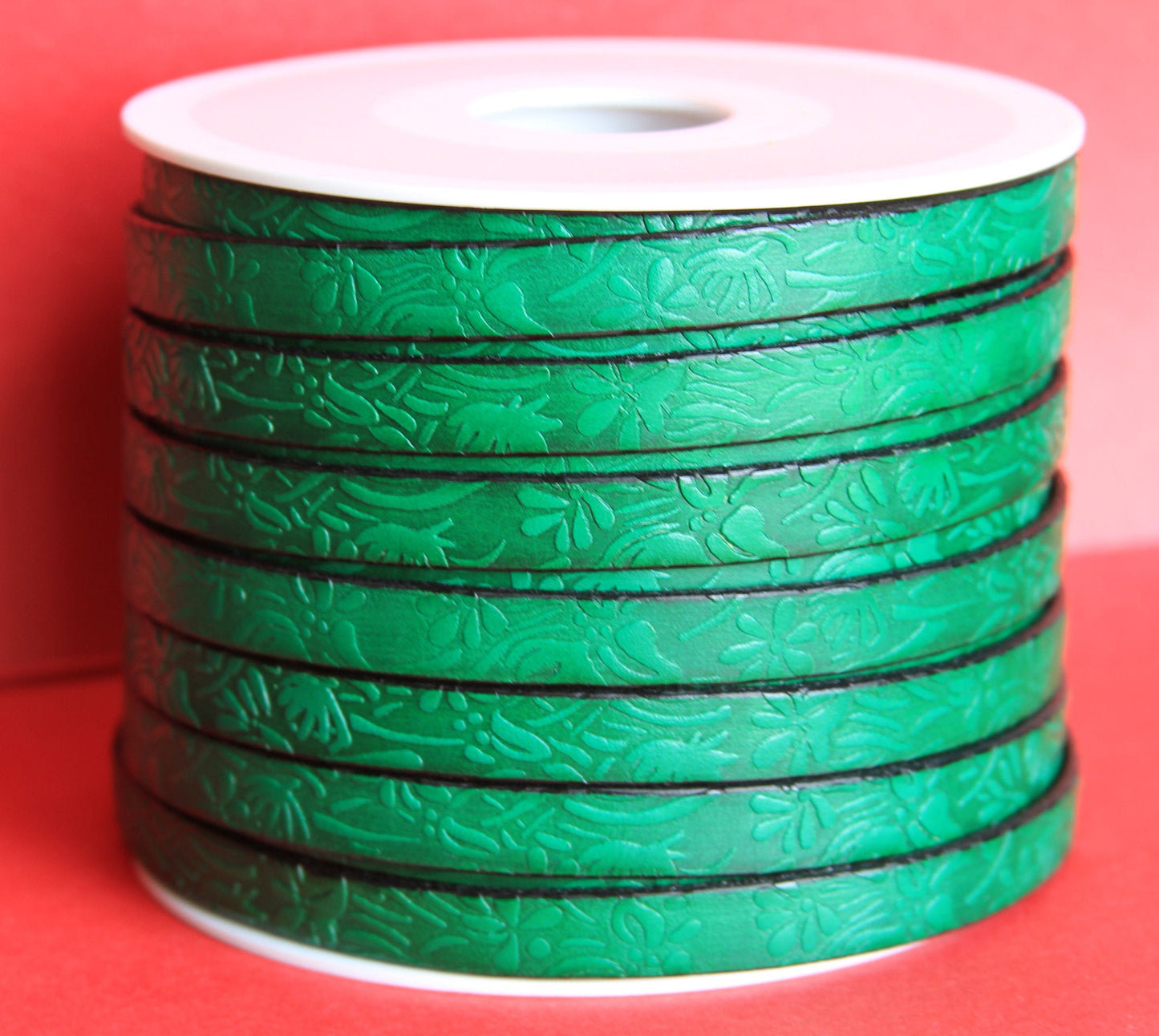 MADE in EUROPE 24" flat leather cord, 10mm leather cord, floral embossed leather cord (509/10/15)