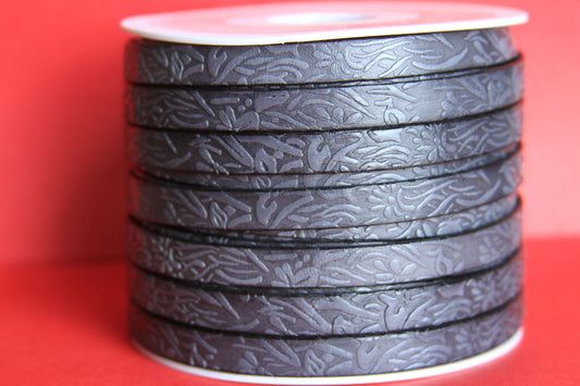 MADE in EUROPE 24" flat leather cord, 10mm leather cord, floral embossed leather cord (509/10/40)