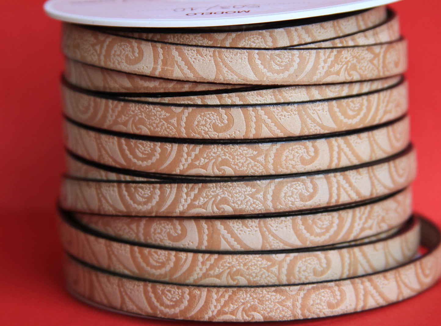 MADE in EUROPE 24" engraved 10mm leather cord, embossed flat leather cord, 10mm flat leather cord (503/10/32)