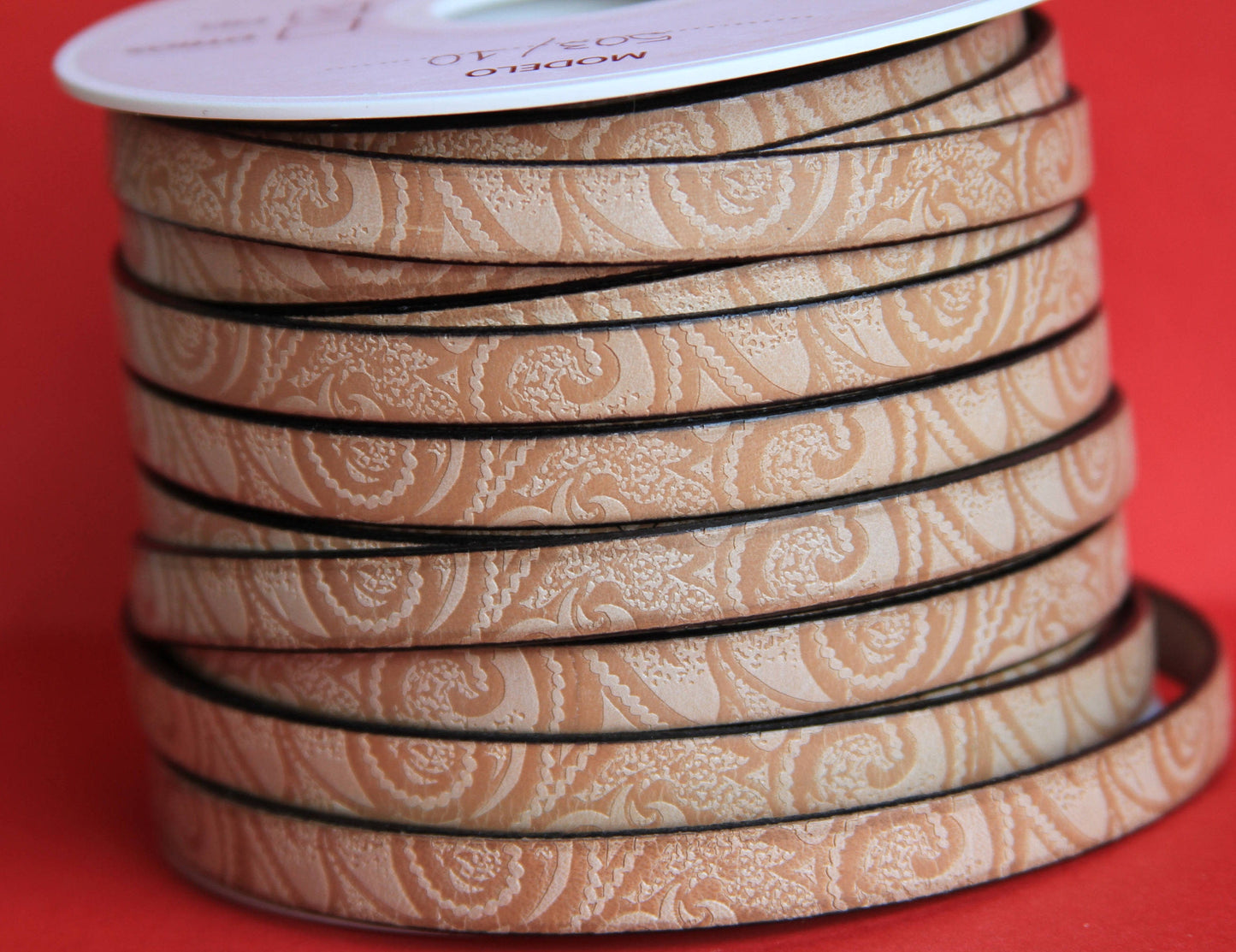 MADE in EUROPE 24" engraved 10mm leather cord, embossed flat leather cord, 10mm flat leather cord (503/10/32)