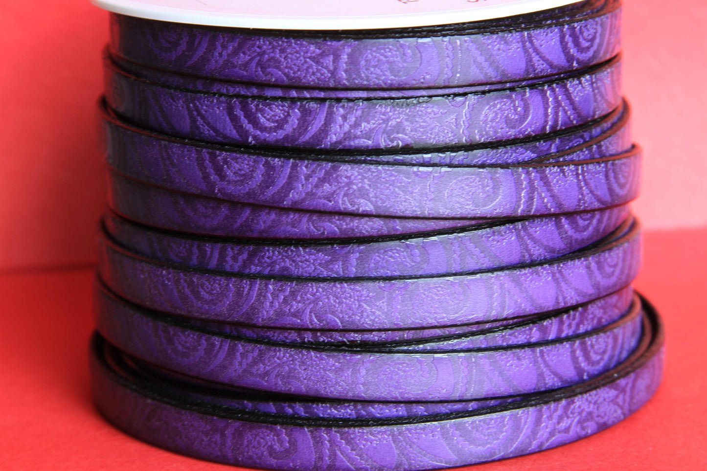 MADE in EUROPE 24" flat leather cord, embossed 10mm purple leather cord, engraved leather cord (503/10/06)