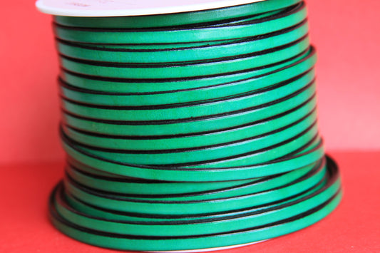 MADE in EUROPE 1 yard of 5mm flat leather cord, genuine green leather 5mm strip, flat green leather cord (221/05/15)