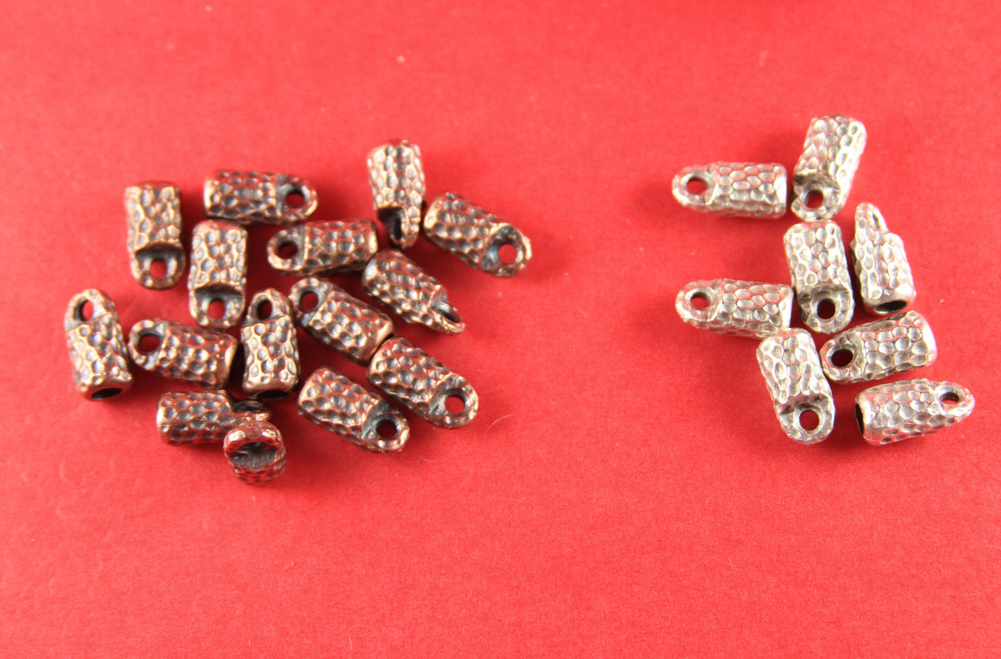 6/6 MADE IN EUROPE 2 sets of cord ends, 4mm round leather cord ends, copper hammered cord ends, leather cord clasp, (X5858AC) Qty4