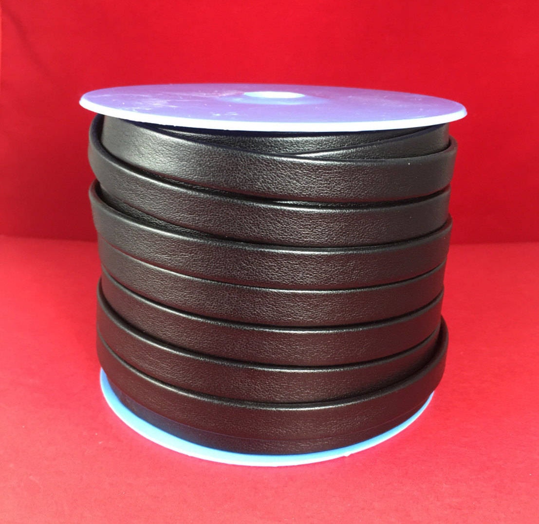 MADE in EUROPE 24" black folded leather cord, 10mm flat leather cord (TD10NEG)