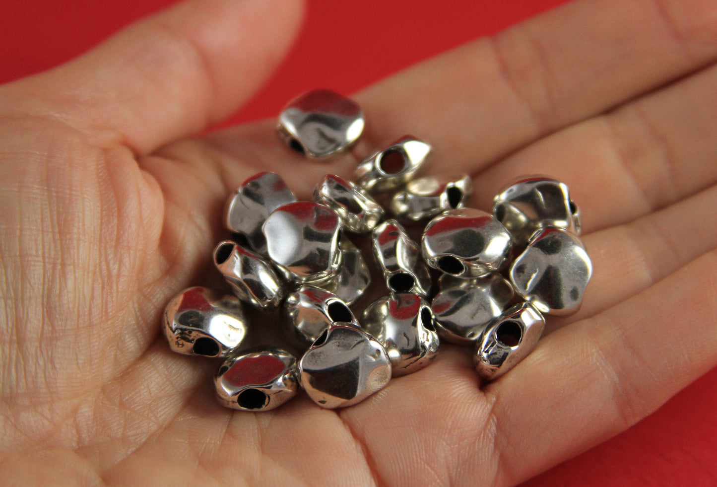 RS0166>>MADE IN EUROPE 4 irregular beads, flat hammered zamak sliders, 3mm cord sliders, (Ablz163s) Qty4