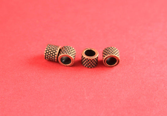 RS0130>>MADE in EUROPE 4 zamak copper tubes, 5mm hole zamak tube slider, 5mm copper beaded tube, round cord tube  (F779C) qty4