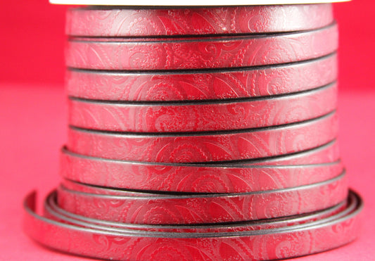MADE in EUROPE 24" flat leather cord, embossed 10mm red leather cord, engraved leather cord (503/10/27)