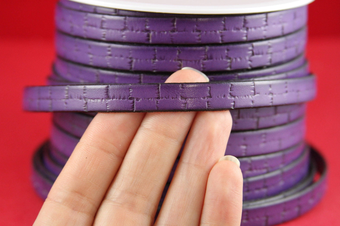 MADE in SPAIN 24" flat leather cord, 10mm flat engraved leather cord for bracelet, embossed 10mm leather cord (505/10/06)