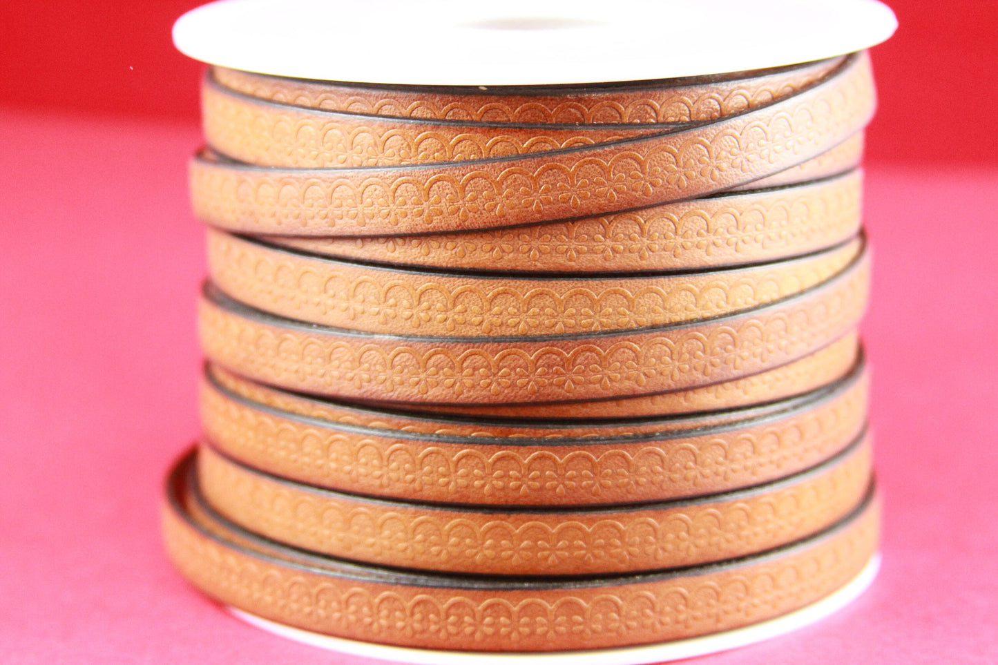 MADE in EUROPE 24" flat leather cord, 10mm leather cord, brown embossed leather cord (507/10/33)