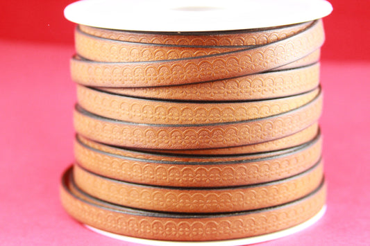 MADE in EUROPE 24" flat leather cord, 10mm leather cord, brown embossed leather cord (507/10/33)