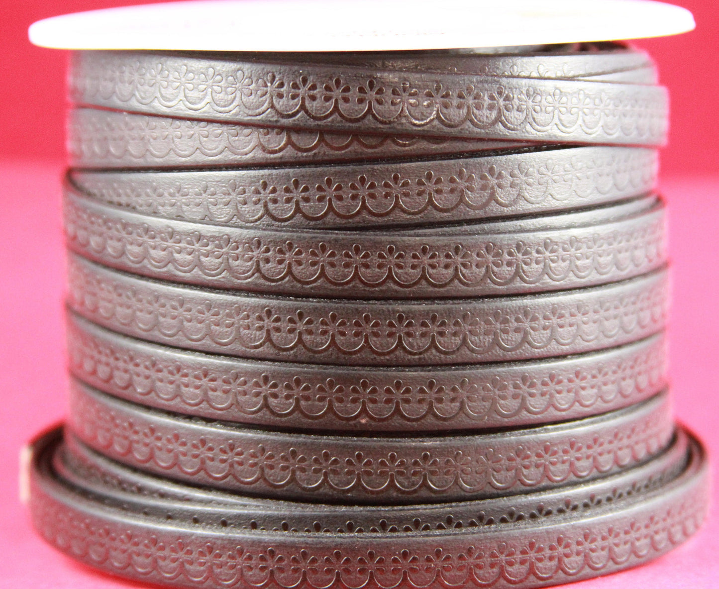 MADE in EUROPE 24" flat leather cord, embossed 10mm dark brown leather cord, genuine leather cord (507/10/02)